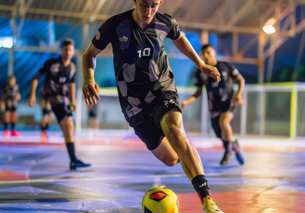 Futsal player in action during a well-coordinated game managed by ASH expert sports event management services.