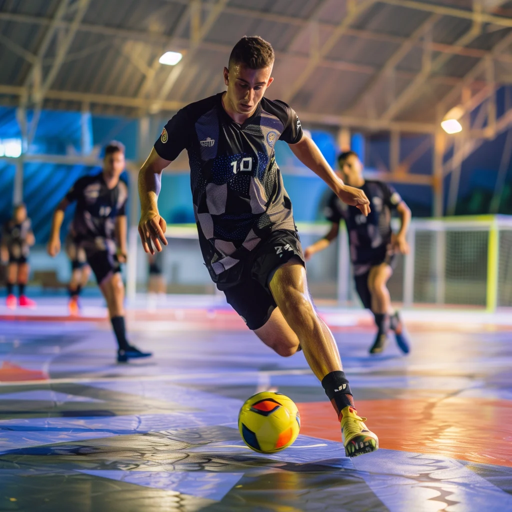 Futsal player in action during a well-coordinated game managed by ASH expert sports event management services.